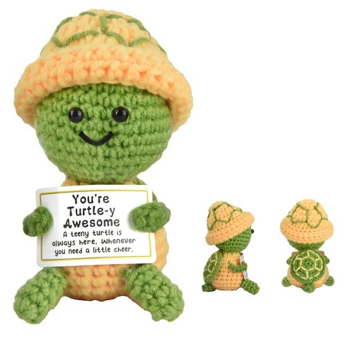 Positive Turtle Crochet,Handmade Mini Positive Crochet Animals Turtles Gift,You're Turtle-Y Awesome Emotional Support Christmas,Birthday, Appreciation Thank You Gift for Coworker,Friend,Teacher