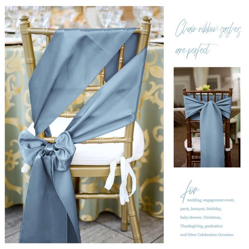 fani 120 PCS Satin Chair Sashes, Bows Designed ChairSashes, 7x78 inch Chair Sashes for Aisle Decorations Universal Chairs Cover Decoration for Wedding Reception Party Banquet (Dusty Blue)