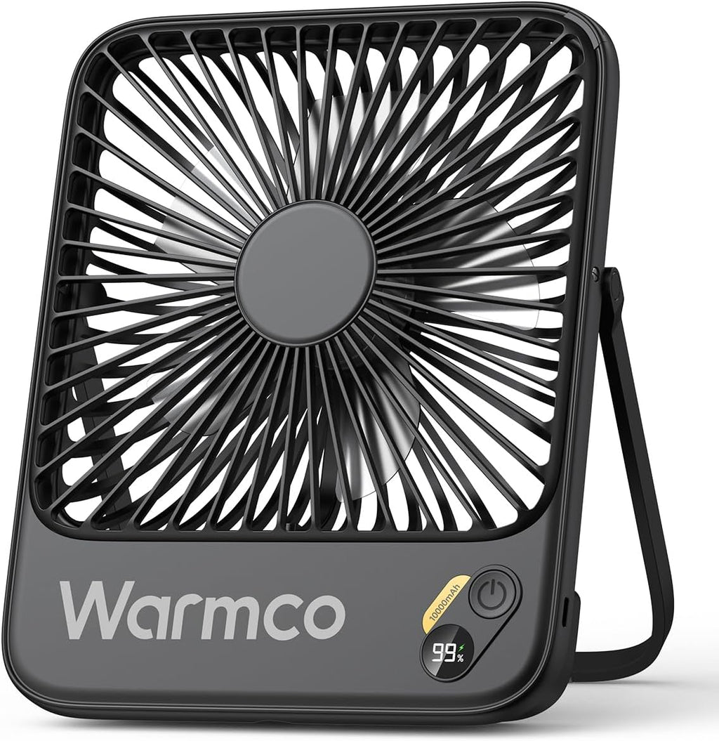 Warmco 10000mAh Portable Travel Fan - 7-Inch Ultra-Thin, Quiet & Rechargeable with 24H Runtime | Ideal for Camping, Office & Bedroom