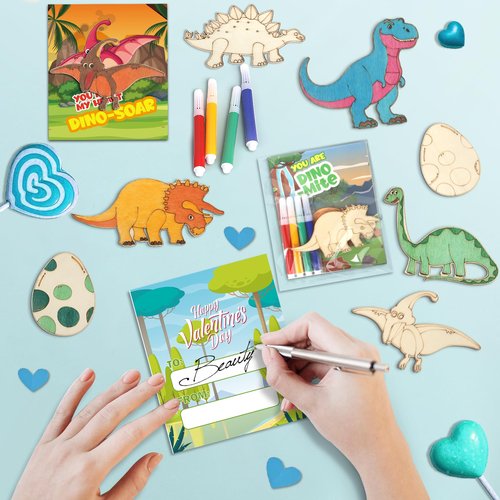 BainGesk Valentines Day Cards for Kids School, 30 Pack Dinosaur Wooden Kits, Valentines Cards for Classroom Exchange, Valentine's Day Party Favor for Boys & Girls