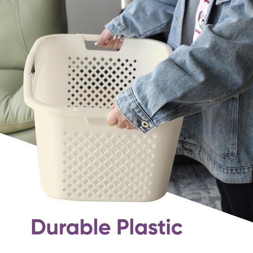 Superio Gradient Perforated Laundry Basket with Ergonomic Handles, 40 Liters- Modern Slim Design - Cream