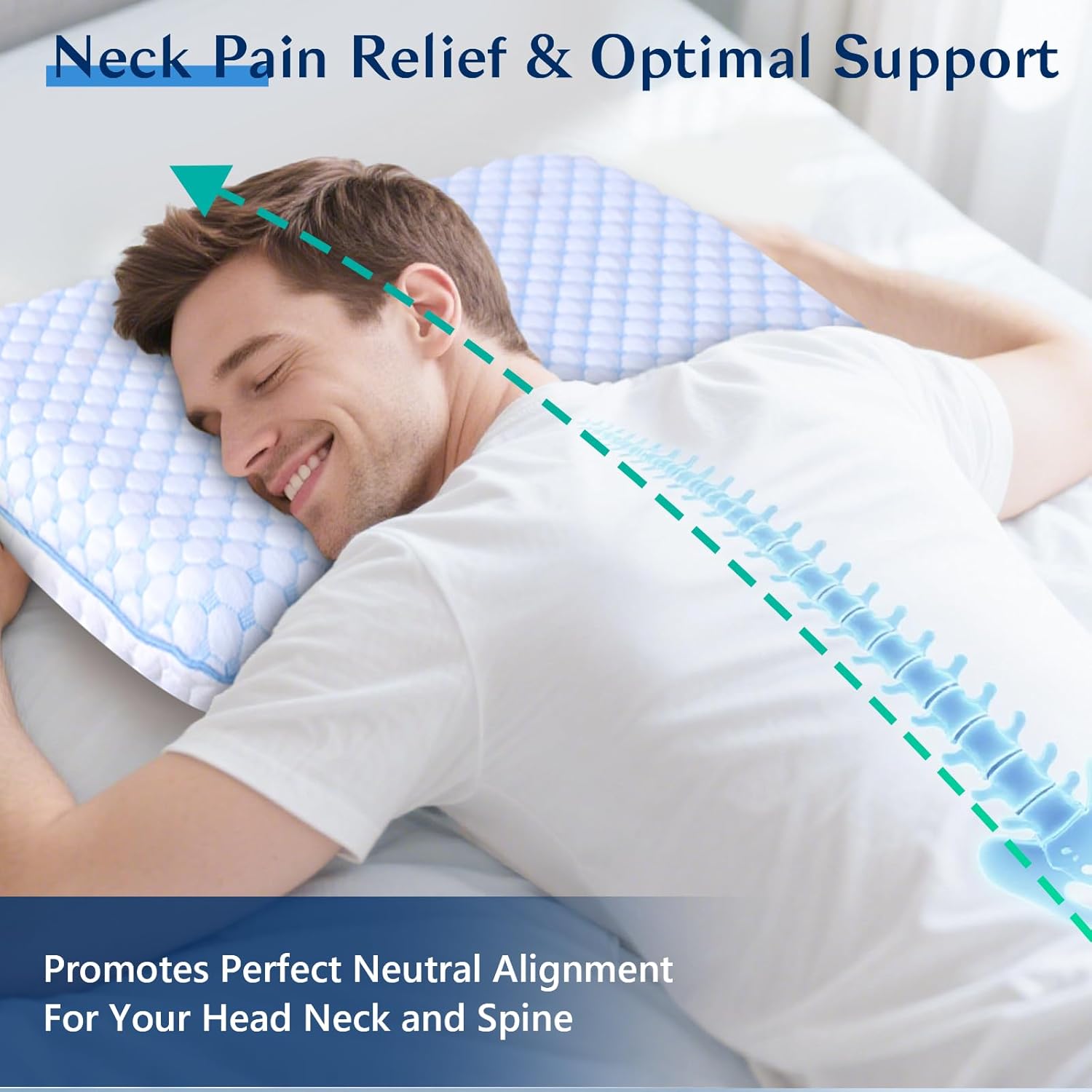Skiennix Ultra Thin Flat Pillow - Cooling Gel Memory Foam for Stomach & Back Sleepers | 2.75-Inch Design