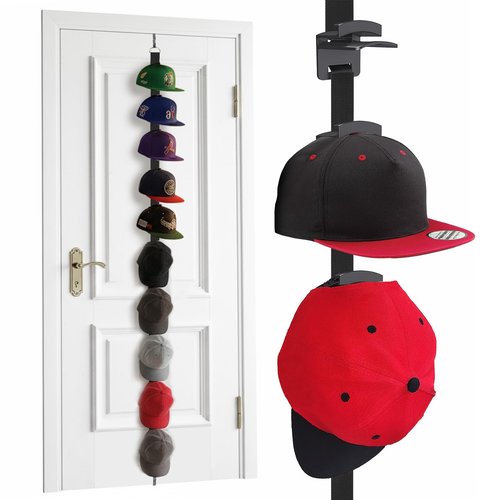 KINEMORA Over-The-Door Cap Organizer, Two-Way Hanging Display Hooks for Baseball Caps, Adjustable No-Glue, No-Drill Space-Saving Hat Rack, Fits Bedroom, Closet, and Entryway Doors, 1 Pack - 10 Hooks