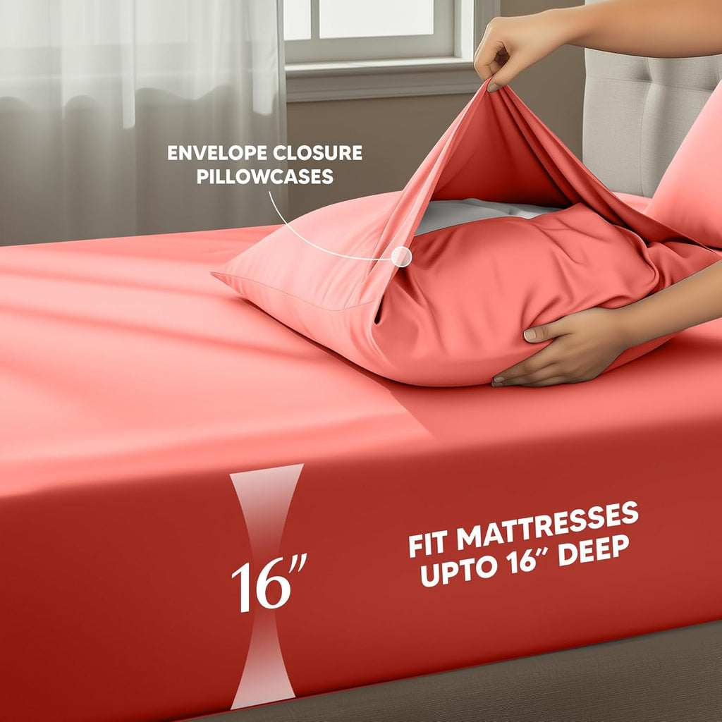 Utopia Bedding California King Sheet Set - Soft, Breathable Microfiber | 4-Piece in Coral