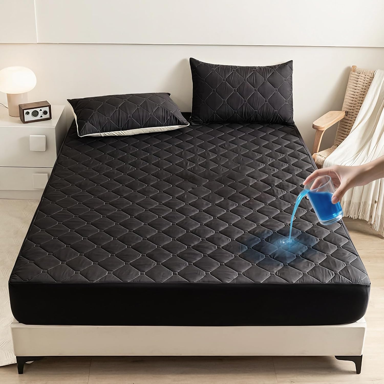 Skiennix Waterproof Twin Mattress Protector - Lab Tested Leakproof, Oeko-TEX Certified, Breathable & Noiseless | 18" Deep Pocket, Machine Washable (Black)