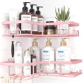 Sakugi Corner Shower Caddy - Rustproof Stainless Steel Organizers with 8 Hooks | No Drilling, Space-Saving, Pink, 2 Pack