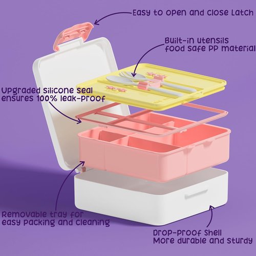 Fimibuke Bento Lunch Box - Leak Proof 4-Compartment Container | BPA-Free, Dishwasher Safe, Perfect for Kids Ages 3-12