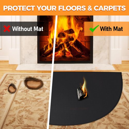 Fireplace Mat Fireproof, 2' x 3'6'' x 0.04'' Fireplace Rugs Fire Resistant, Hearth Pads for Wood Stove Fireplace Indoor Outdoor, Thin Hearth Rug Protects Floors Carpets from Sparks Embers, Black