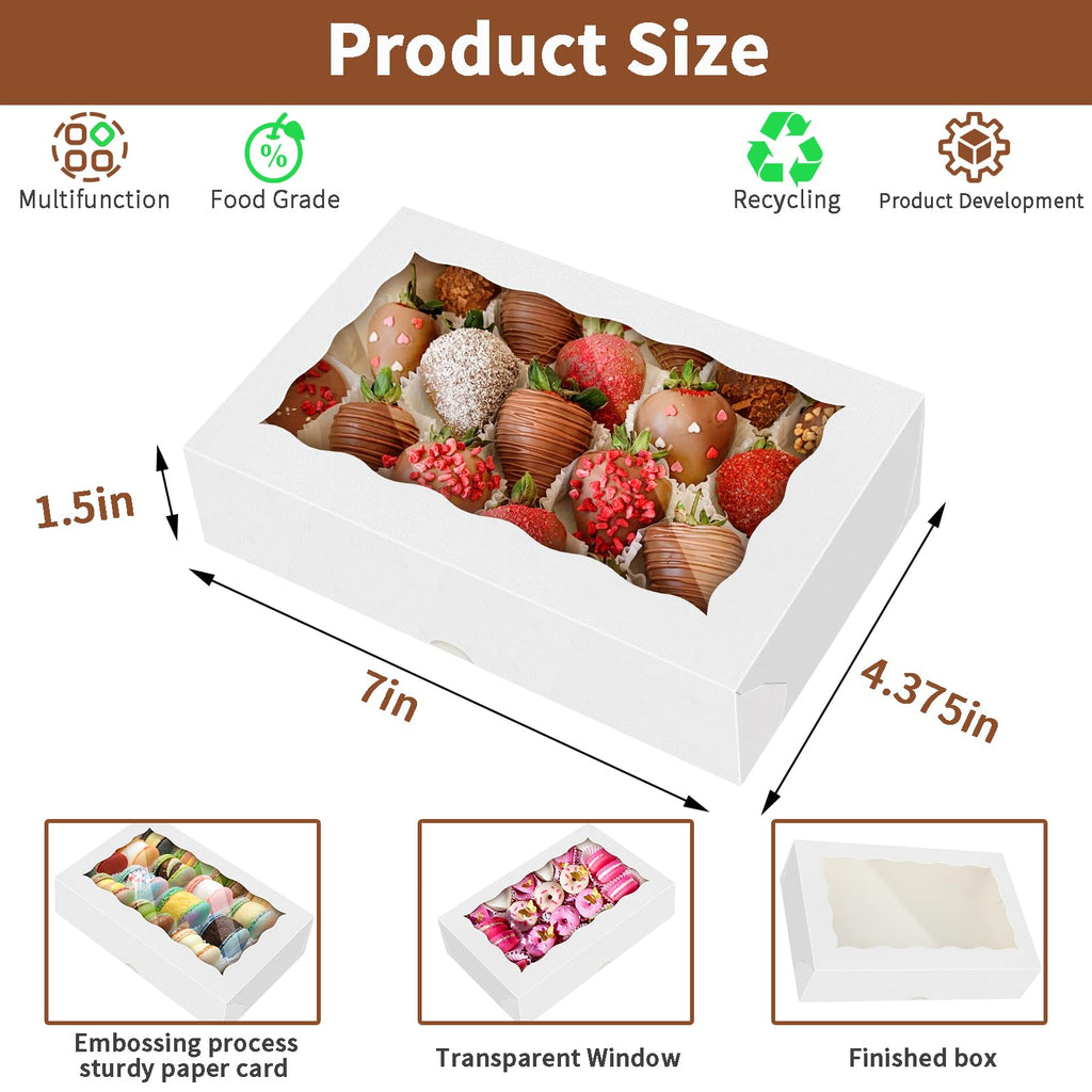 HONGFAPK 30Pcs 7" x 4 3/8" x 1 1/2" inches,Bakery Boxes with Window, Cookie Boxes, Chocolate Covered Strawberries, Treat Boxes, Dessert Boxes for Party Favors Wedding Christmas