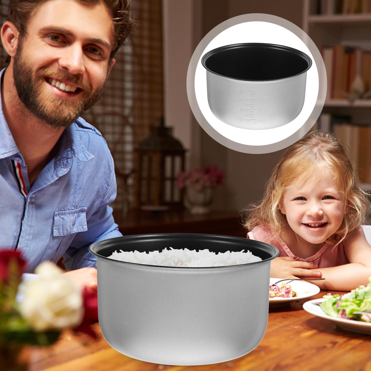Housoutil Rice Cooker Inner Pot Replacement Non-Stick Electric Cooker Pot 8.26X8.26X4.52In Cooking for Soup and Rice Kitchen Accessories
