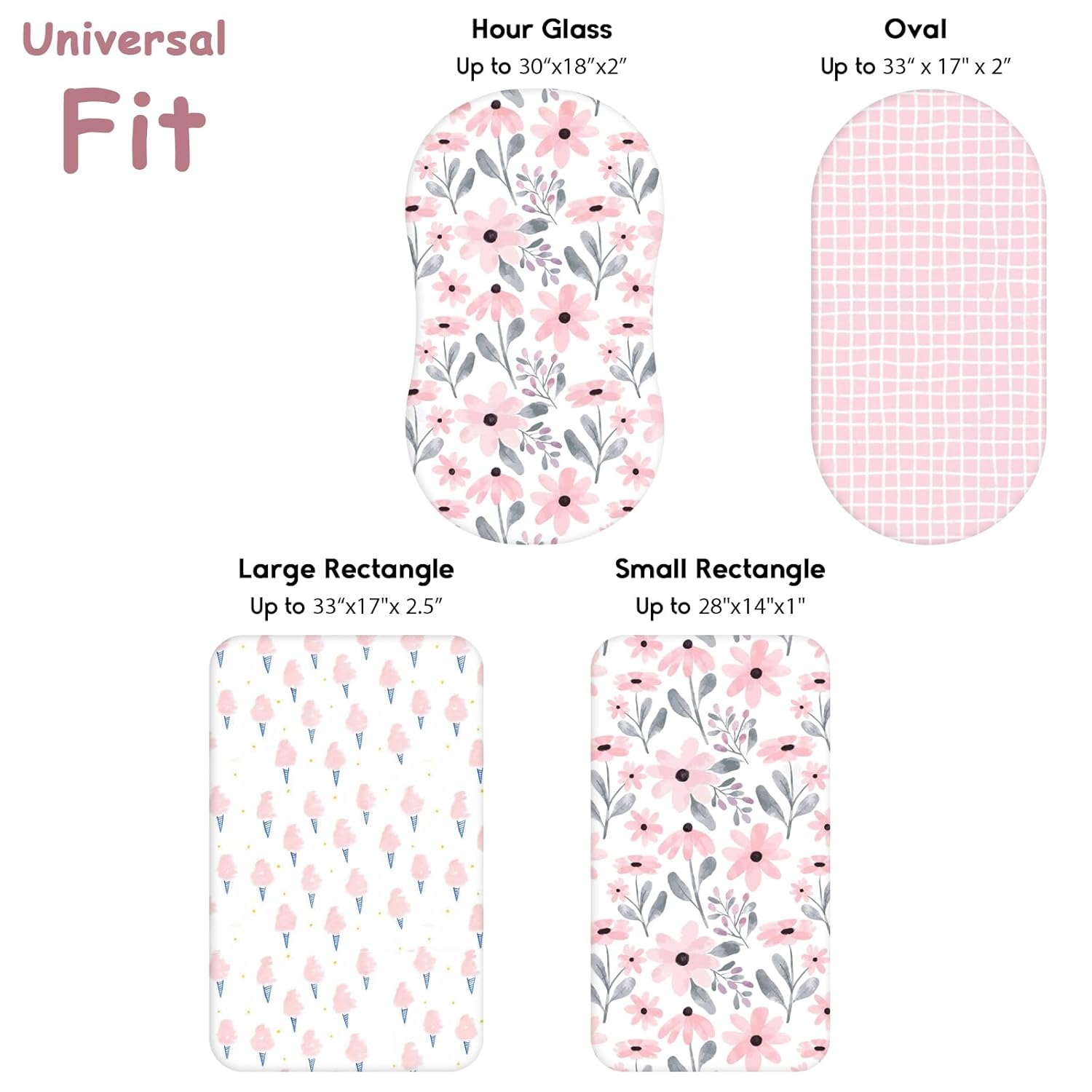 Yoofoss Bassinet Sheets - 3-Pack Fitted Sheets for Halo Bassinest | Soft & Breathable (Pink & Floral)