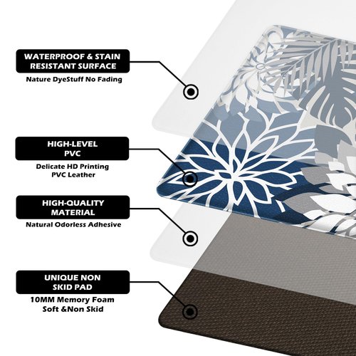 Arenarug Kitchen Mats for Floor 2PCS Cushioned Anti Fatigue Kitchen Mats Waterproof Non Slip Kitchen Mat Rug Set Comfort Foam Standing Mat for Sink, Laundry, Office, Blue Gray