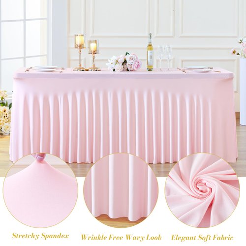 gogoparti 2 Pack Spandex Pink Fitted Table Cloth for 8ft Rectangle Tables Pink Stretch Tablecloth Table Covers Skirt Banquet Tablecloths Wrinkle Free Tablecloth for Parties Wedding