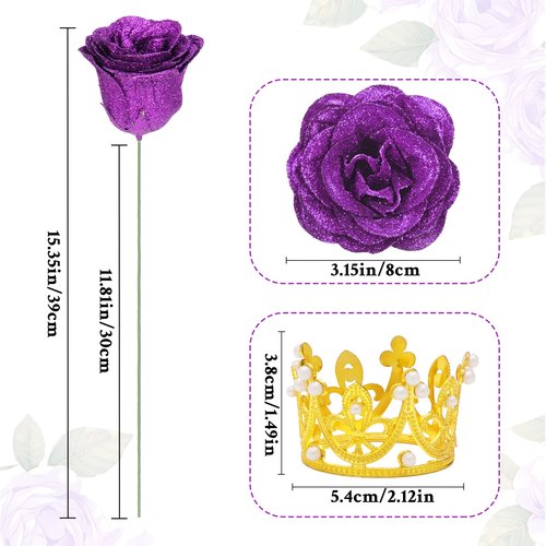 Waipfaru Purple Glitter Roses Bouquet, DIY Flowers Bouquet, Birthday Gifts for Women Mom Grandma Wife Girlfriend, 24 Pcs Fake Rose for Valentines, Mothers Day, Anniversary, Graduation Gifts
