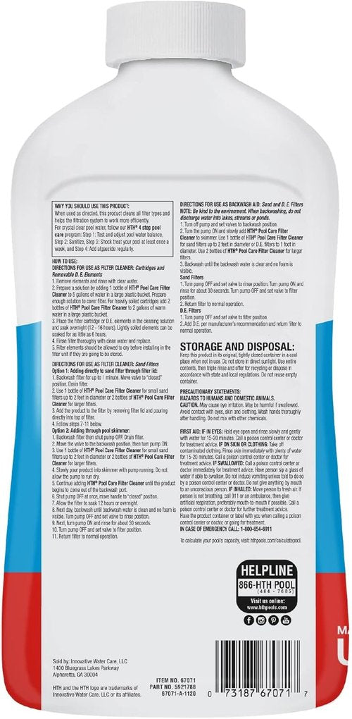 HTH 67071 Pool Care Filter Cleaner - Effectively Removes Dirt, Oil & Grease for Clear Water