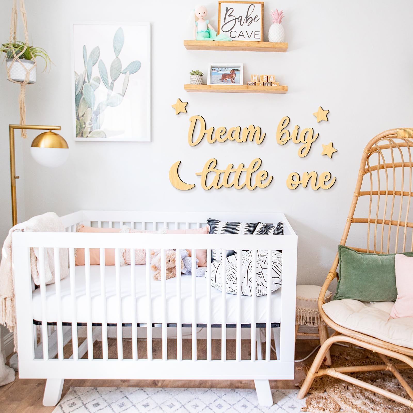 Xylolfsty Dream Big Little One Wall Decor Baby Room Decor Boho Moon Stars Wooden Sign Decoration Boys Girls Bedrooms Hang On Wall Art for Home Farmhouse Living Playroom 8PCS
