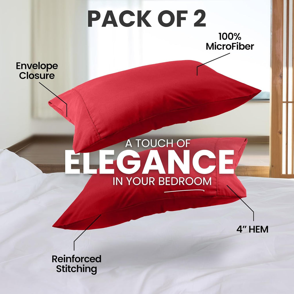 Utopia Bedding Queen Pillow Cases - Soft Brushed Microfiber - 2 Pack, Fade Resistant, 20 x 30 Inches | Red