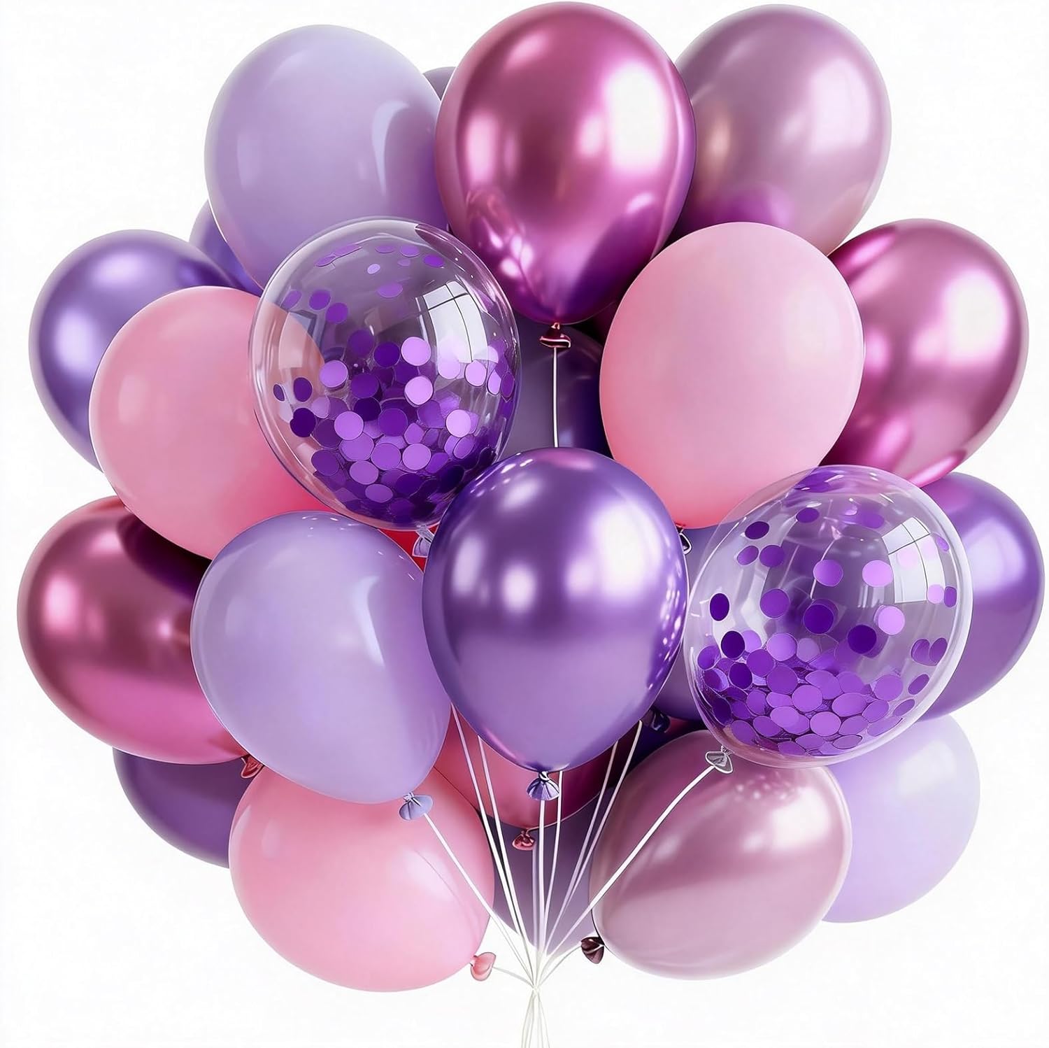 PartyWoo 66pcs Pink & Purple Balloons - 12 Inch Pastel Metallic & Confetti for Baby Shower & Birthday Decor