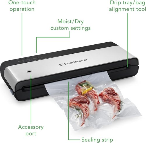 FoodSaver PowerVac Compact Vacuum Sealing Machine - Stainless Steel & Black | Preserve Freshness & Reduce Waste