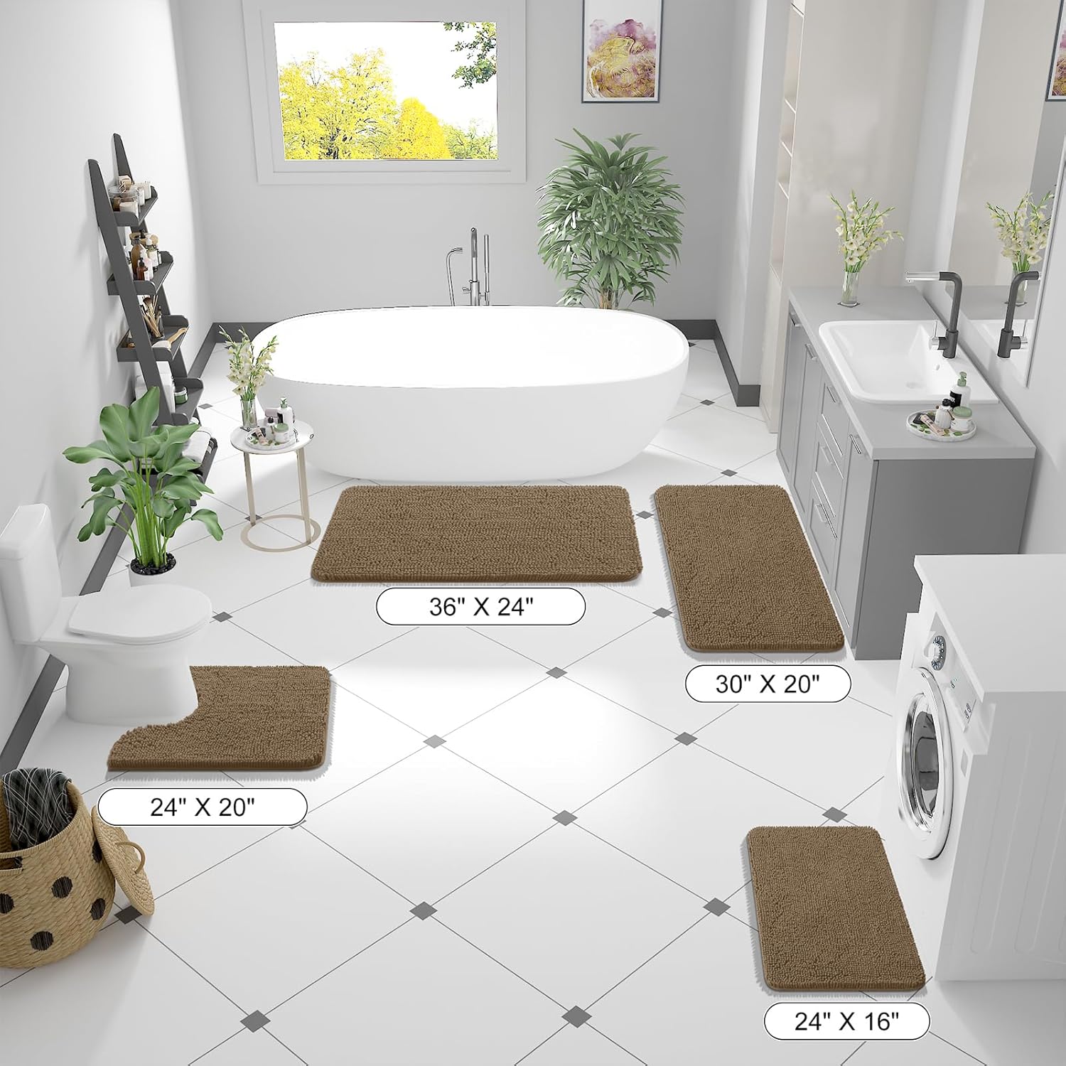 OLANLY Bathroom Runner Rugs - Extra Soft Chenille Bath Mat with Rubber Backing | 70x24, Tan, Quick Dry & Machine Washable