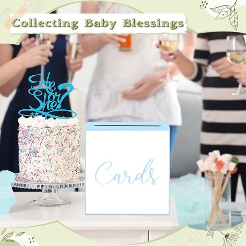 WNINK White and Blue Card Box for Parties, Weddings, Birthdays, Bridal & Baby Showers, Anniversaries, Graduations & Retirements Party Decorations – Cards, Raffle, Wishes & Money Card Boxes