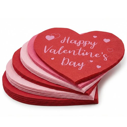 42 Pack Happy Valentines Napkins - Valentine Day Heart Napkin, Red Pink Heart Shape Disposable Luncheon Dinner Paper Napkins Set for Valentines Day Party Supplies Favors Table Decorations, 3 Styles