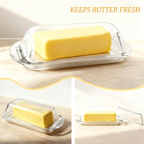 Elegant Glass Butter dish with Lid, Dust-proof and Freshness-preserving Butter Keeper for Countertop, Suitable for Home Kitchens, Restaurants, and Parties, Transparent Design