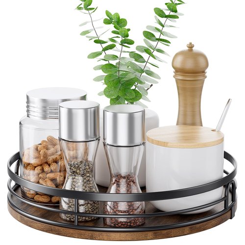 LAMU 9'' Lazy Susan Turntable Organizer for Cabinet, Round Wood Lazy Susan for Table Top, Kitchen, Countertop, Pantry, Spice, Bathroom Vanity, Coffee, Farmhouse Decor