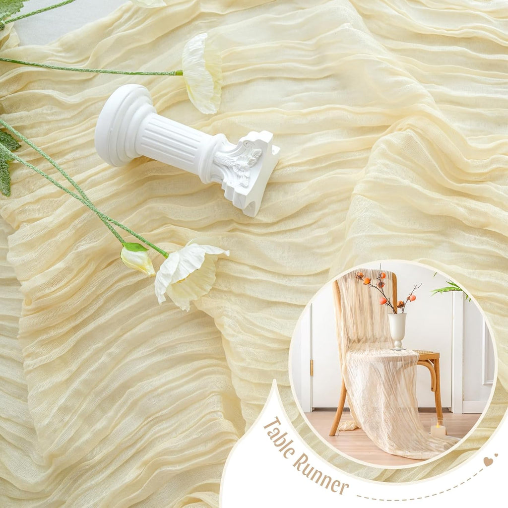 Sioloc Beige Cheesecloth Table Runner - Soft Gauze Boho Decor for Spring Events | 120'' x 35''