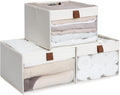 StorageWorks Storage Bins - Foldable Fabric Organizers with Clear Window & Handles | Beige, 3 Pack