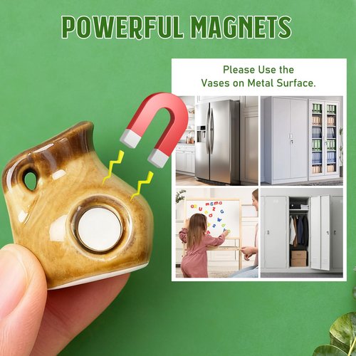 Samlior 8PCS Mini Ceramic Vase Fridge Magnets, Cute Tiny Flower Vase Fridge Magnets with Artificial Flowers for Refrigerator Office and Kitchen Cabinet Decoration