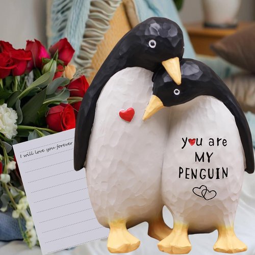 AUMELO Anniversary Wedding Gifts for Women Men Couple, Gifts for Him, Birthday Gift for Girlfriend Boyfriend, I Love You Gift for Wife Husband-Couple Penguin Figurine for Christmas Valentines Day