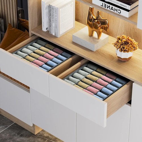 Joyoldelf Sock Organizer - 24 Cell Drawer Divider for Socks, Ties & Belts | Grey Storage Solution
