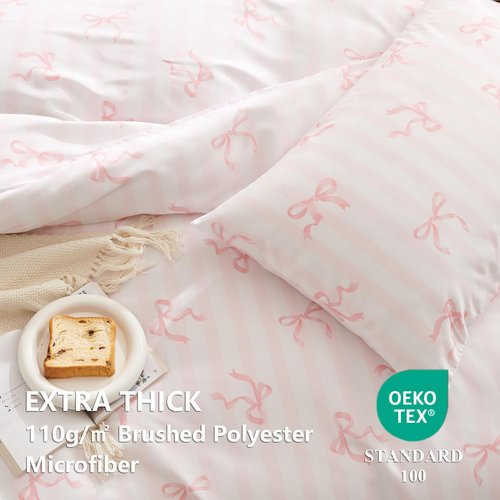 Bildenly Bow Duvet Cover Full Size Pink Striped Bowknot Bedding Set Kids Girls Cute Bows Vertical Stripes Soft Breathable Microfiber Comforter Cover Set with Zipper Closure and 2 Pillowcases