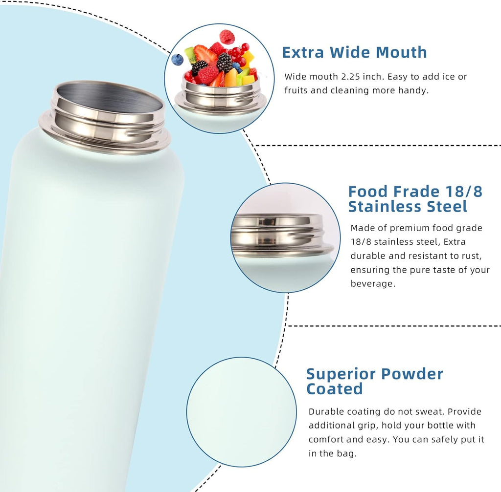 Volhoply 32 Oz Insulated Water Bottles - 4 Pack with Straw & Spout Lids | Leakproof Stainless Steel Flasks for Hiking & Camping