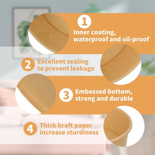 GHEIR 100 Pack 20 oz Disposable Bowls with Lids, Kraft Paper Salad Bowls with Lids, Paper Soup Bowls Food Container for Cold/Hot Food or Takeout