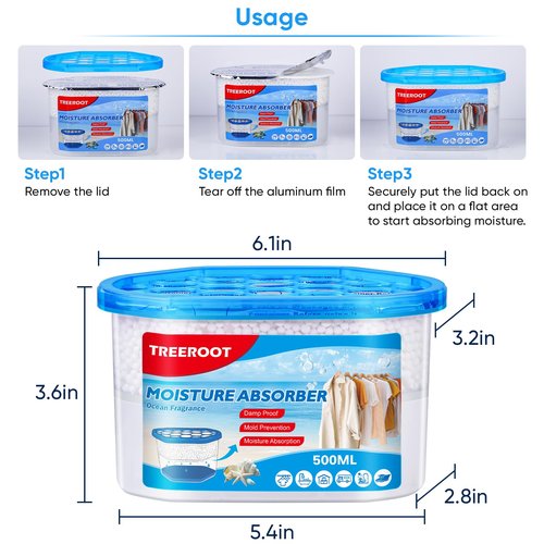 16 Pack Moisture Absorbers, 10.5 OZ Humidity Absorber Bucket, Moisture Absorbers for Closet, Dehumidifier Bucket for Wardrobes (Ocean Scent), Kitchens and Bathrooms