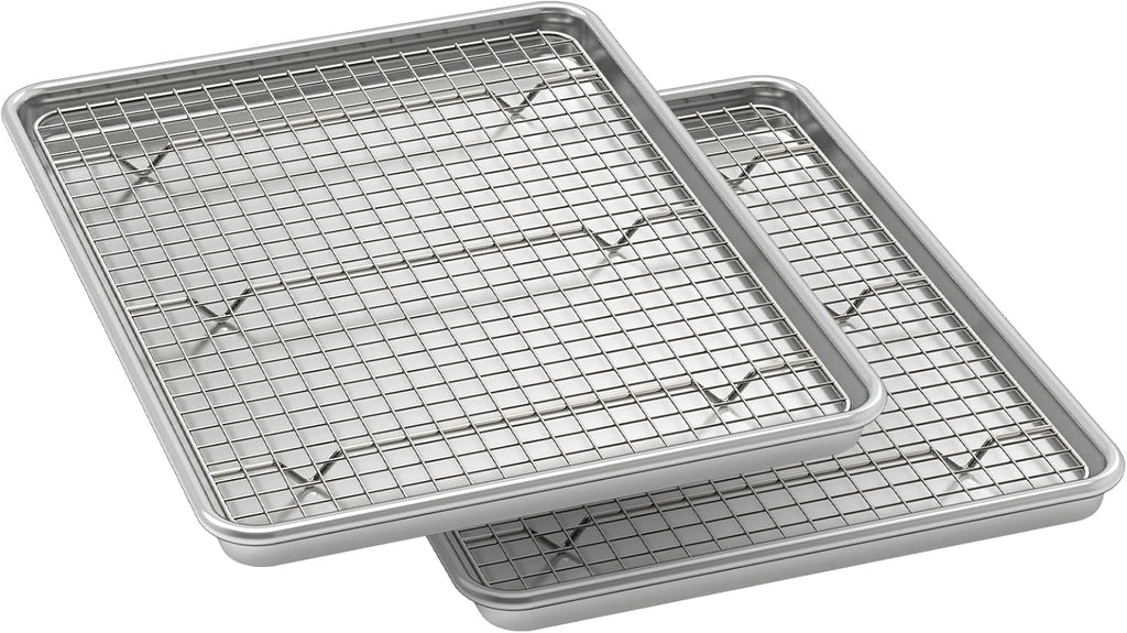 Wildone Baking Sheet Set - Commercial Quality Nonstick Cookie Pans with Cooling Racks | Half Sheet Size, Heavy Duty