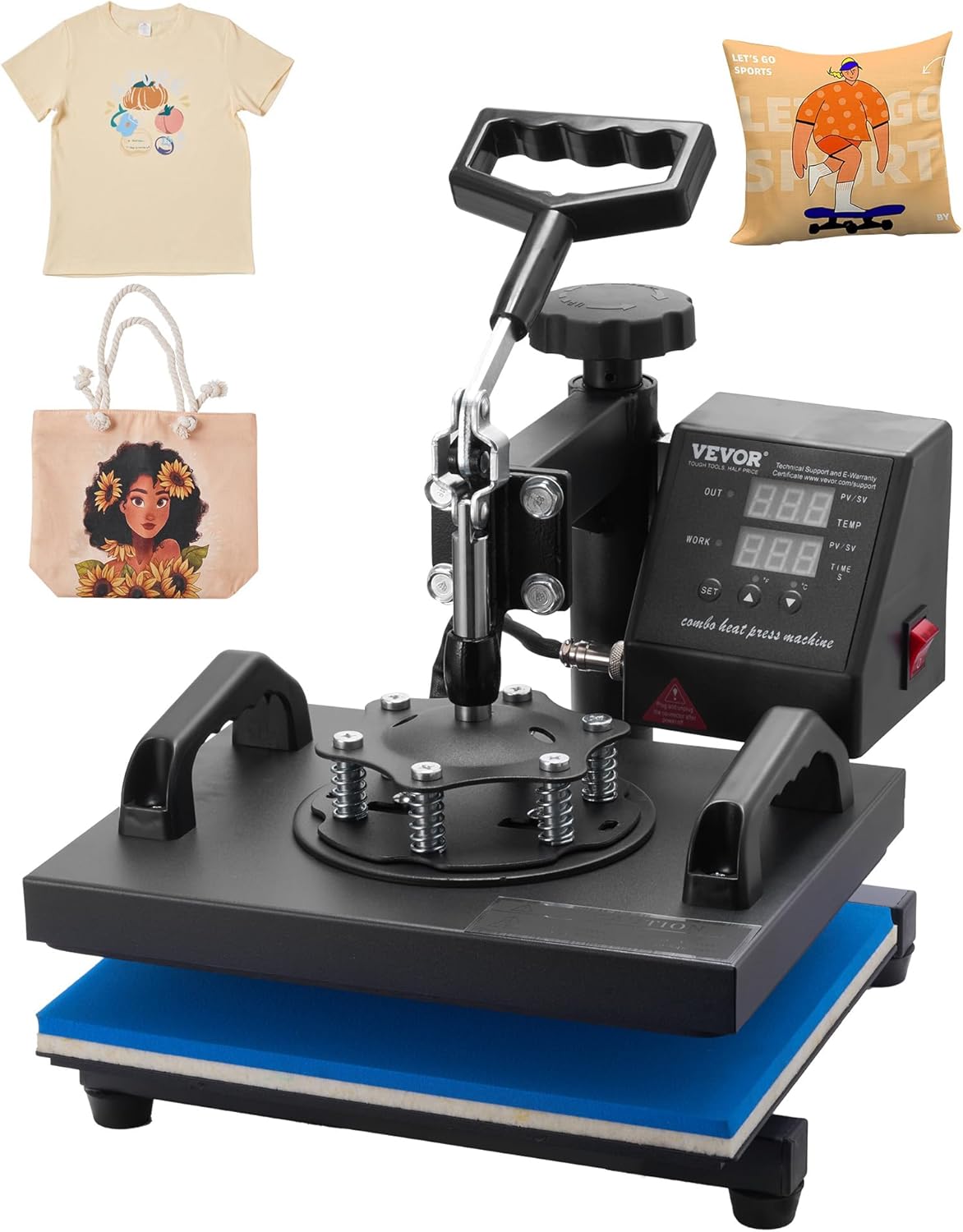 VEVOR Heat Press Machine - 12x10in Clamshell Sublimation Printer with Fast Heat-Up & Digital Control | Ideal for T-Shirts, Bags, and More