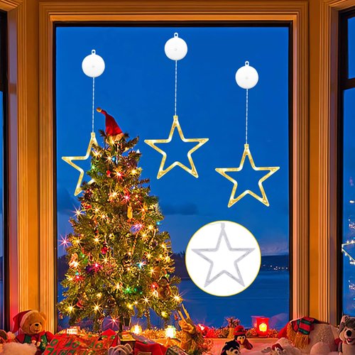 ONSTUY LED Stars Christmas Lights,3 Pack LED Christmas Window Lights,10 LEDs Christmas decorations with Timer for Window Decoration, Christmas Decoration, Balcony,Party,Wedding,Warm White, ON-WJX-3P