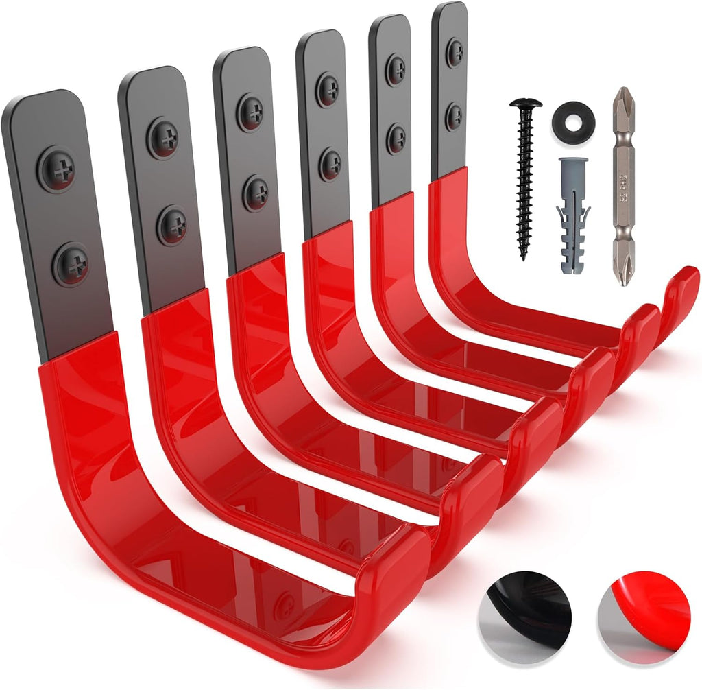 Skiennix 4-Inch Heavy Duty Garage Hooks - 6 Pack Wall Mount Tool Organizers | Holds Up to 55 lbs