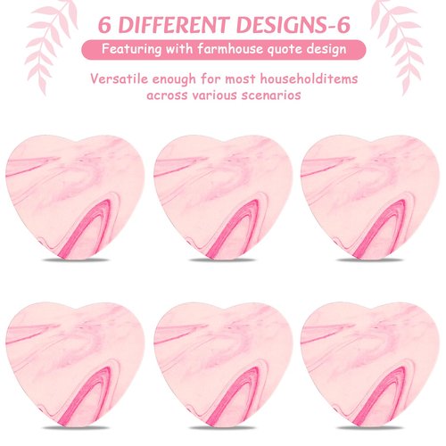 Pink Coasters Set of 6 for Mom from Daughter,Cute Wooden Coaster with Holder for Office Desk,Hearts Coasters for Drinks,Housewarming Gifts Birthday Gifts for Women Grandma