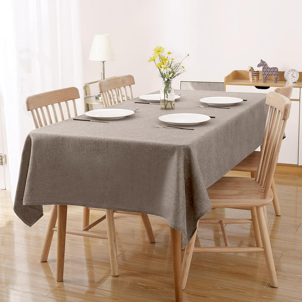 Regine Switzerland Faux Linen Tablecloth - Waterproof & Wrinkle-Free | 71x55 Inches, Taupe Brown