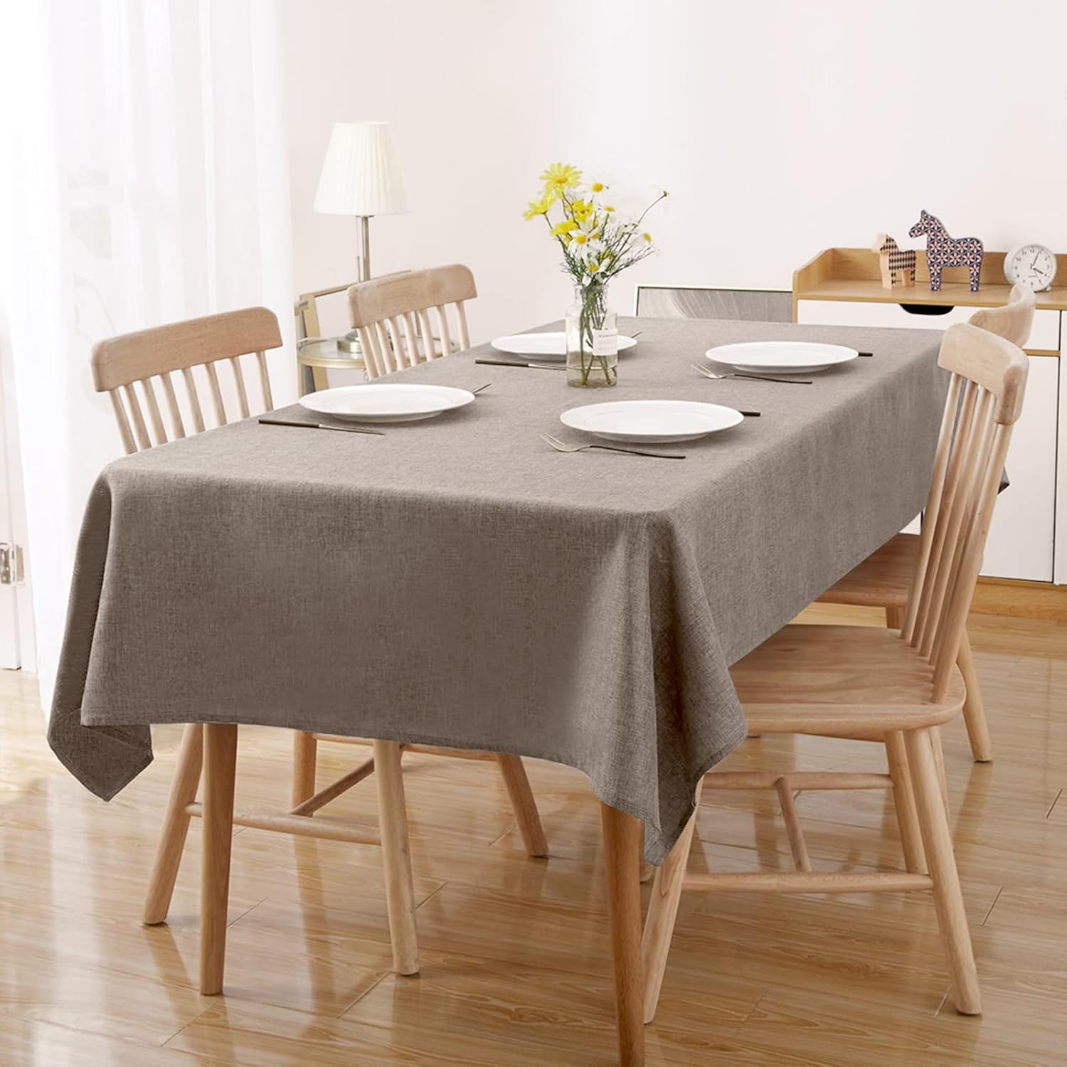 Regine Switzerland Faux Linen Tablecloth - Waterproof & Wrinkle-Free | 71x55 Inches, Taupe Brown