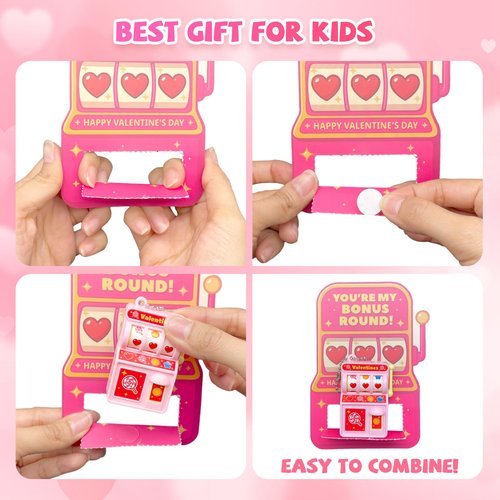 Gocozer Valentines Day Cards for Kids School – 28 Pack Mini Slot Machine Toys with Valentines Greeting Cards, Classroom Exchange Valentines Gifts, Bulk Set for School Valentines Party