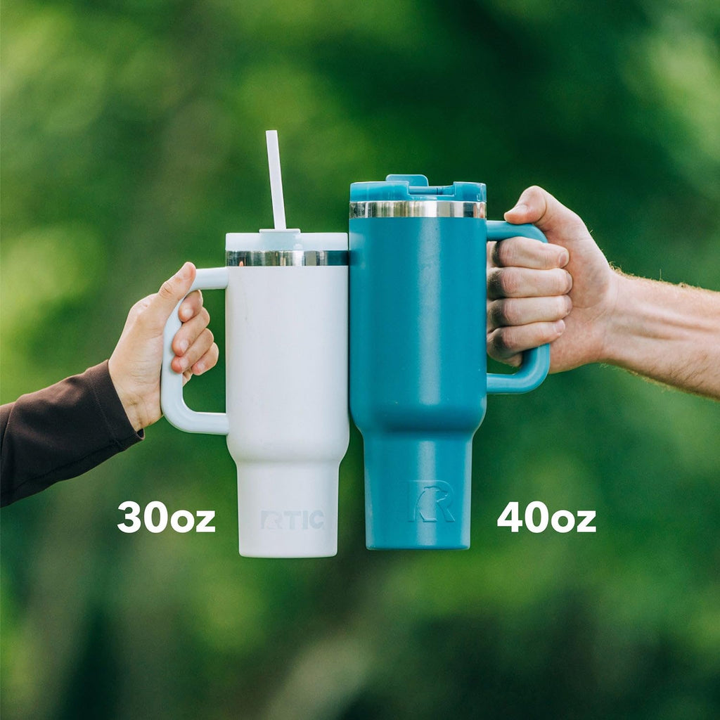 RTIC 30 oz Road Trip Tumbler Double-Walled Ceramic Lined InsulatedStainless Steel Portable Travel Coffee Mug Cup with Lid, Handle and Straw, Beach