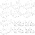 RattanView 16 pack Acrylic China Dinnerware Display Stand 8 Pcs 3 Tiers Clear Plate Dish Platters Setting Holder and 8 Pcs Tea Cup Saucer Stand for Kitchenware Tableware Display Organizer