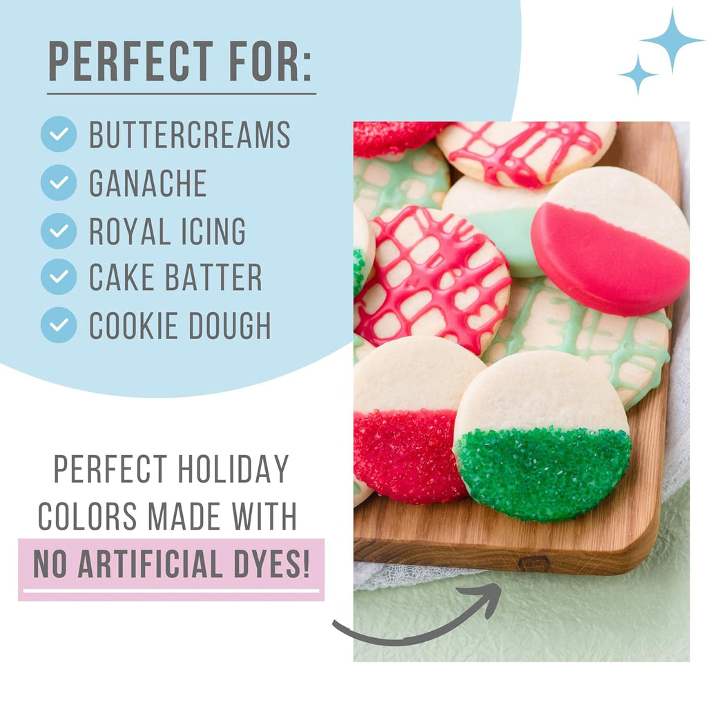 Skiennix Dye Free Christmas Food Coloring Set - 3 Natural Colors (Berry Kiss Red, Leaf Green, Winter Blue) | Perfect for Baking, Frosting & Desserts