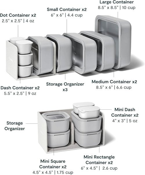 Caraway 22pc Glass Food Storage Set - Non-Toxic Ceramic-Coated Containers - Compact & Stackable - Gray