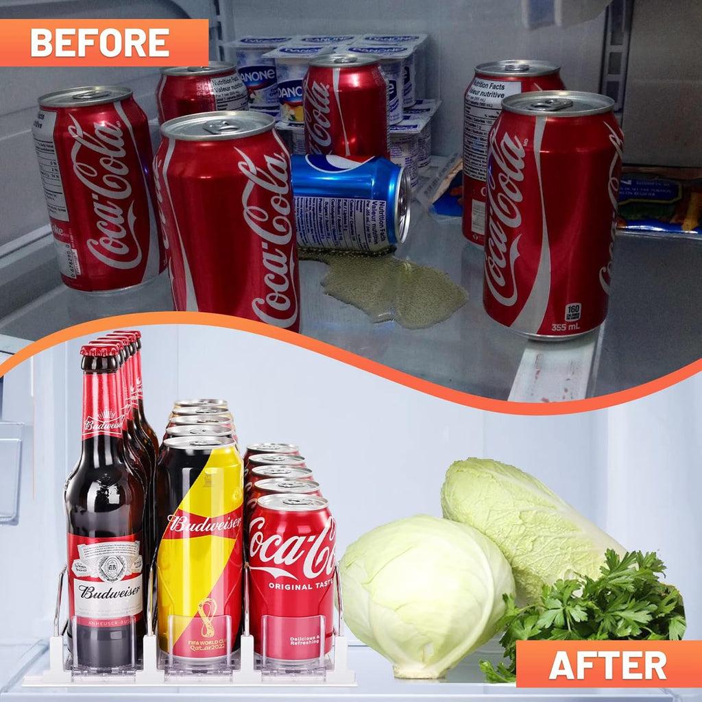 Skiennix Drink Organizer - Self-Sliding Soda Can Holder for Fridge | Adjustable Width, Holds 15+ Cans (3 Rows, 38 CM)